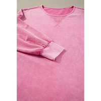 Pink Plus Size Mineral Wash Drop Shoulder Round Neck Sweatshirt - 2X thumbnail