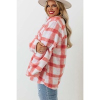 Pink Plus Size Tunic Plaid Sherpa Henley Sweatshirt - 3X thumbnail