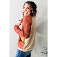 Orange Plus Size Colorblock Raglan Hoodie with Pockets - 1X thumbnail