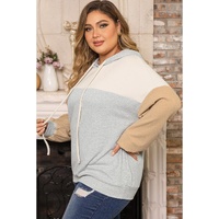 Multicolour Plus Size Colorblock Drop Shoulder Ribbed Knit Hoodie - 3X thumbnail