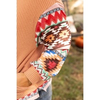 Khaki Aztec Patchwork Waffle Knit Plus Size Hoodie - 3X thumbnail