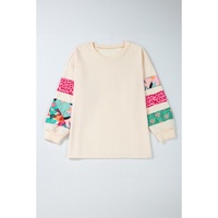 Beige Plus Size Printed Patchwork Sleeve Split Sweatshirt - 4X thumbnail