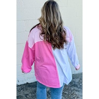 Bonbon Color Block Chest Pockets Half Button Plus Size Sweatshirt - 4X thumbnail