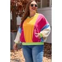 Rose Red Plus Size Colorblock Patchwork Exposed Seam Sweatshirt - 1X thumbnail