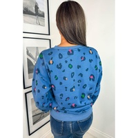 Sky Blue Leopard Ribbed Edge Drop Shoulder Pullover Sweatshirt - 4X thumbnail