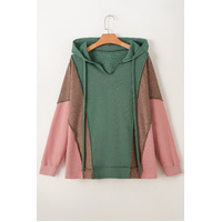 Breen Plus Size Colorblock Patchwork V Neck Hoodie - 1X thumbnail