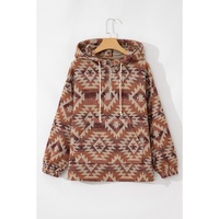 Red Plus Size Western Fashion Aztec Patterned Half Zip High Neck Hoodie - 1X thumbnail