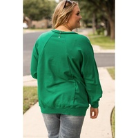 Bright Green Exposed Seam Notched Neck Drop Shoulder Plus Sweatshirt - 1X thumbnail