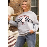 Light Grey Creep It Real Ghost Print Plus Size Sweatshirt - 1X thumbnail