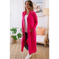 Strawberry Pink Plus Size Side Split Pockets Duster Cardigan - 1X thumbnail