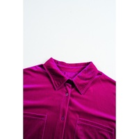 Bright Pink Plus Size Velvet Chest Pocket Drop Shoulder Shirt - 1X thumbnail