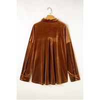 Chestnut Plus Size Velvet Chest Pocket Drop Shoulder Shirt - 4X thumbnail