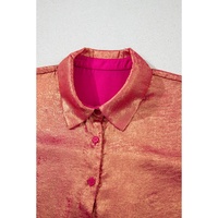 Rose Red Plus Size Metallic Sheen Short Sleeve Button Up Shirt - 2X thumbnail