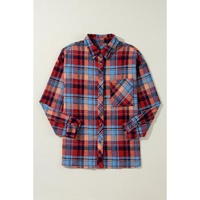 Red Plus Size Plaid Print Buttoned Shirt - 1X thumbnail