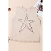 Parchment Studded Star Lace Patchwork Hem Plus Size Tank Top - 2X thumbnail
