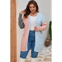 Multicolor Plus Size Colorblock Pocketed Open Front Cardigan - 1X thumbnail