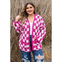 Bonbon Checkered Pattern Open Front Plus Size Cardigan - 2X thumbnail