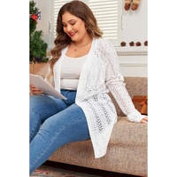 White Plus Size Eyelet Knit Open Front Cardigan - 3X thumbnail