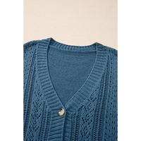 Real Teal Open Knit V Neck Button Front Drop Shoulder Plus Size Cardigan - 2X thumbnail