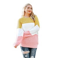 Yellow Colorblock Bubble Sleeve Plus Size Sweater - 2X thumbnail