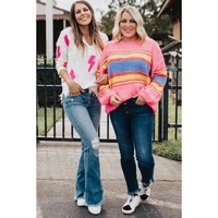 Pink Plus Size Stripe Oversized Sweater - 3X thumbnail