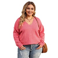 Pink Plus Size Drop Shoulder V Neck Sweater - 2X thumbnail