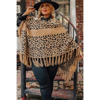Leopard Plus Size Tasseled Hem Draped Poncho - One Size thumbnail