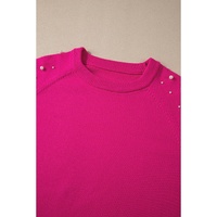 Strawberry Pink Pearled Decor Raglan Sleeve Plus Size Sweater - 2X thumbnail
