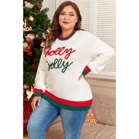 White Tinsel holly jolly Pattern Colorblock Edge Drop Shoulder Plus Size Sweater - 2X thumbnail