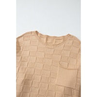 Light French Beige Solid Checkered Textured Knit Plus Size Sweater - 1X thumbnail