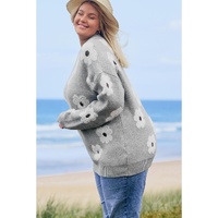 Gray Plus Size Embroidered Floral Pattern Half Zip Sweater - 1X thumbnail
