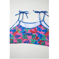 Blue Fashion Print Tied Straps Crop Vest and High Waist Plus Size Bikini - 3X thumbnail