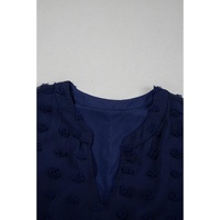 Navy Blue Dotty Textured Notched Neck Plus Ruffled Dress - 3X thumbnail