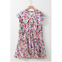 Red Floral Ruffled Cap Sleeve Plus Size Mini Dress - 3X thumbnail