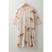 Apricot Plus Size Cheetah Print Side Pockets T Shirt Mini Dress - 1X thumbnail