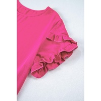 Strawberry Pink Solid Ruffled Sleeve Plus Size Mini Dress - 2X thumbnail