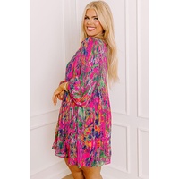 Rose Plus Size Abstract Floral Print Pleated Loose Dress - 4X thumbnail