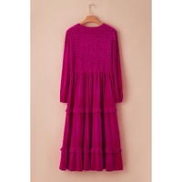 Rose Red Shirred V Neck Tiered Ruffled Velvet Plus Size Maxi Dress - 2X thumbnail
