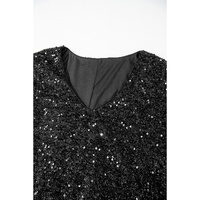Color black Plus Size Bubble Sleeve V Neck Sequin Dress - 1X thumbnail