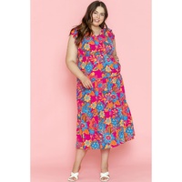 Red Floral Print Ruffled Sleeveless Plus Size Long Dress - 1X thumbnail