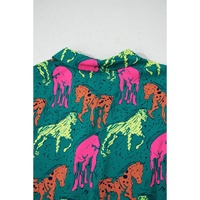 Green Horse Printed Long Sleeve Collared Buttoned Plus Size Midi Dress - 1X thumbnail