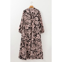 Black Plus Size Floral Printed Puff Sleeve Collared Maxi Dress - 1X thumbnail