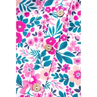 Pink Plus Size Floral Half Button Short Puff Sleeve A-line Dress - 1X thumbnail