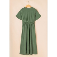 Four Leaf Clover Surplice Neckline Shirred High Waist Plus Size Maxi Dress - 1X thumbnail