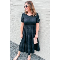 Black Plus Size Textured Tiered Short Sleeve Maxi Dress - 2X thumbnail