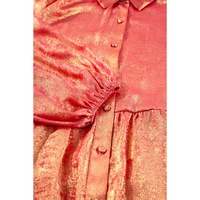 Peach Blossom Metallic Balloon Sleeve Shirt Plus Size Mini Dress - 1X thumbnail