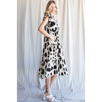 White Polka Dot Print Ruffled Sleeve Pocketed Plus Size Midi Dress - 1X thumbnail