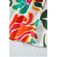 Orange Floral Print Drawstring V Neck Tiered Plus Size Dress - 1X thumbnail