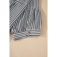 Black Stripe Short Sleeve Buttoned V Neck Pocketed Plus Size Mini Dress - 3X thumbnail