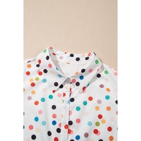 White Polka Dot Print Bubble Sleeve Button Up Plus Size Shirt Dress - 3X thumbnail